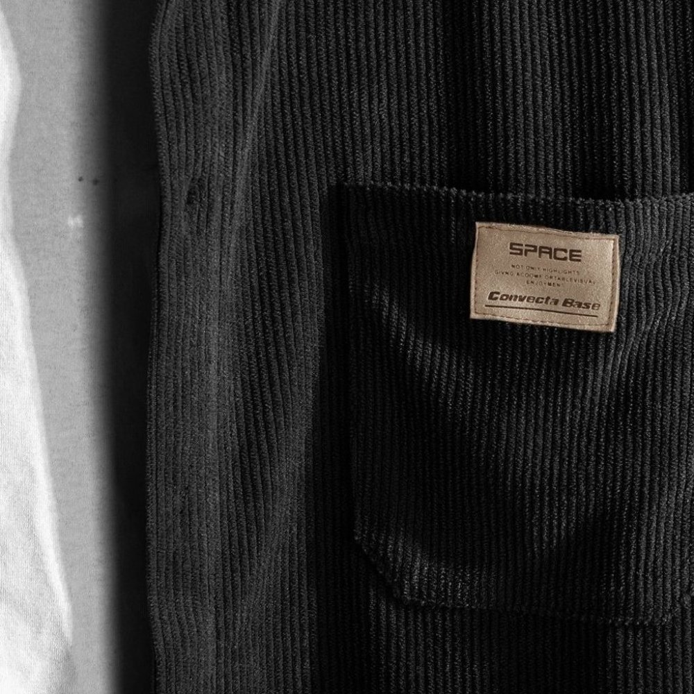 Casual Black Corduroy Men's Solid Shirt - Picture 6 of 9